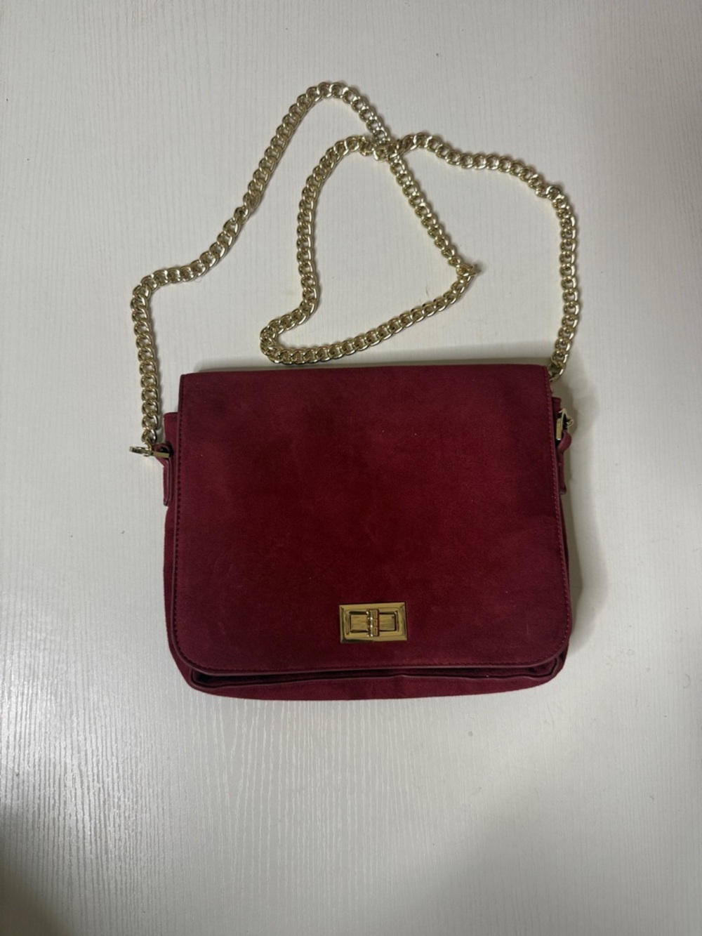 Forever 21 Burgundy Suede Crossbody with Gold Chain